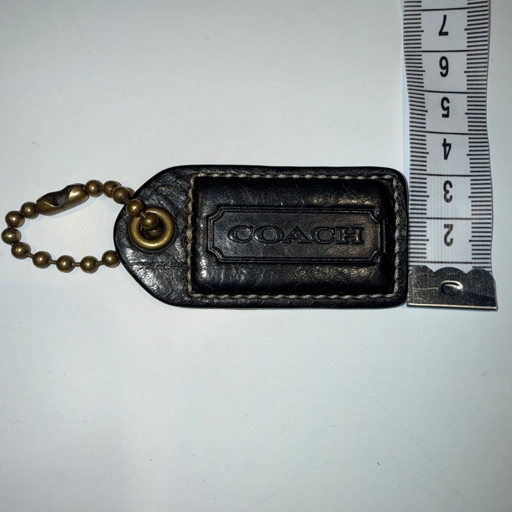 Vintage Coach Large Black Leather Hangtag Brass Hardware Hampton Bag Tag Charm - Picture 4 of 4